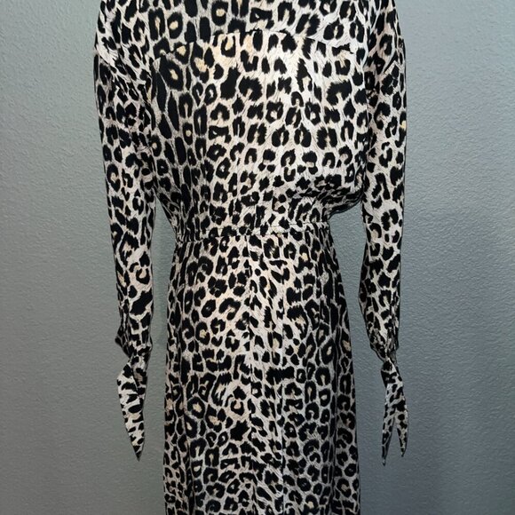 ALLSAINTS Leopard Animal Print Long Sleeve Bow Neck Maxi Dress  EUC  Size Small - Picture 10 of 16